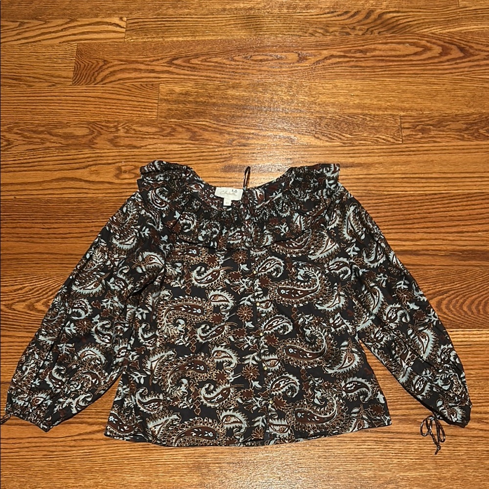 Cleobella organic cotton ruffle tie blouse top paisley XS